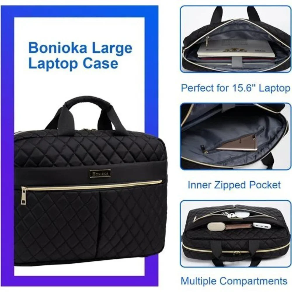 Luxury Laptop & Tablet Briefcase Bag for Women-Black